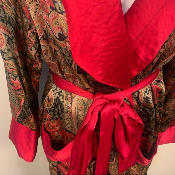Victoria Secret VTG Gold 90s 100% Silk Paisley Rose Printed Belted Robe Kimono - Picture 12 of 16